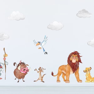 Pegatinas de pared de tela extraíbles del Rey León, calcomanías del león Simba, pegatinas de pared de Disney para niños, calcomanías temáticas del Rey León