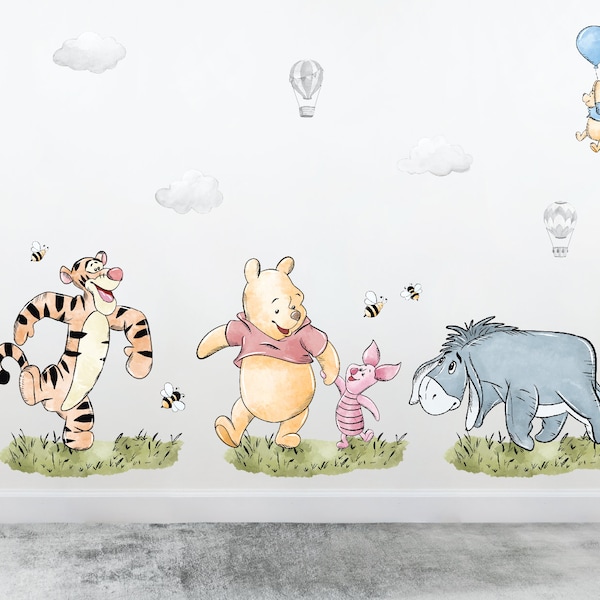 Winnie the Pooh Wall Stickers, Winnie and Friends Nursery Wall Decals, Removable Fabric Wall Decals