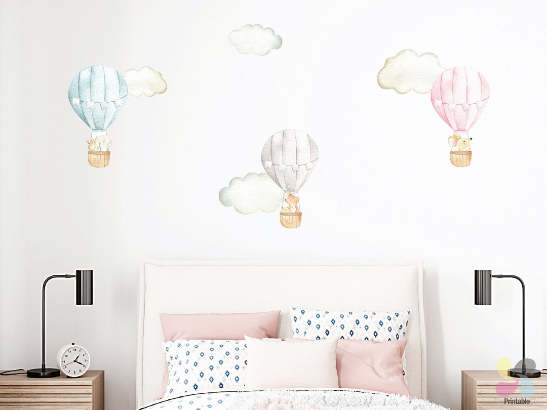 Watercolor Hot Air Balloon Fabric Wall Decals: Animal Nursery Stickers ...