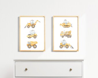 Construction Vehicle Prints: Giclée Wall Art, Set of 2