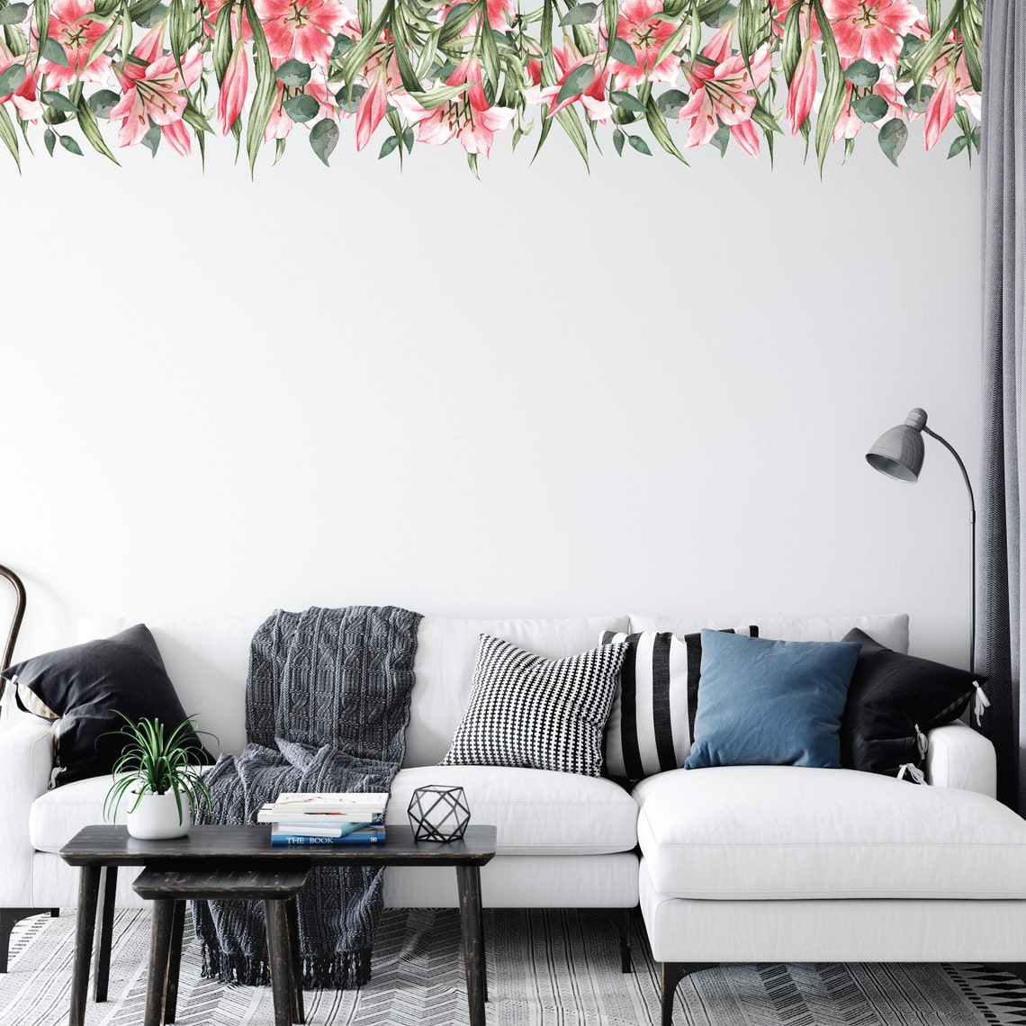 Floral border wall decal stickers hanging floral stickers Etsy
