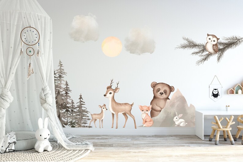 Woodlands Nursery Wall Decor Forest Wall Stickers Baby Etsy