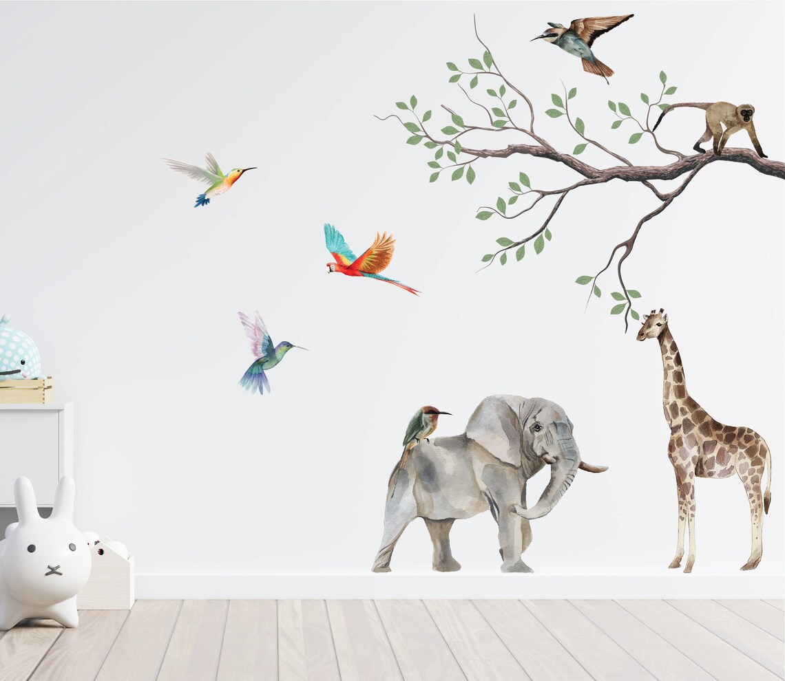 Safari zoo animal wall sticker prints kids wall decals | Etsy