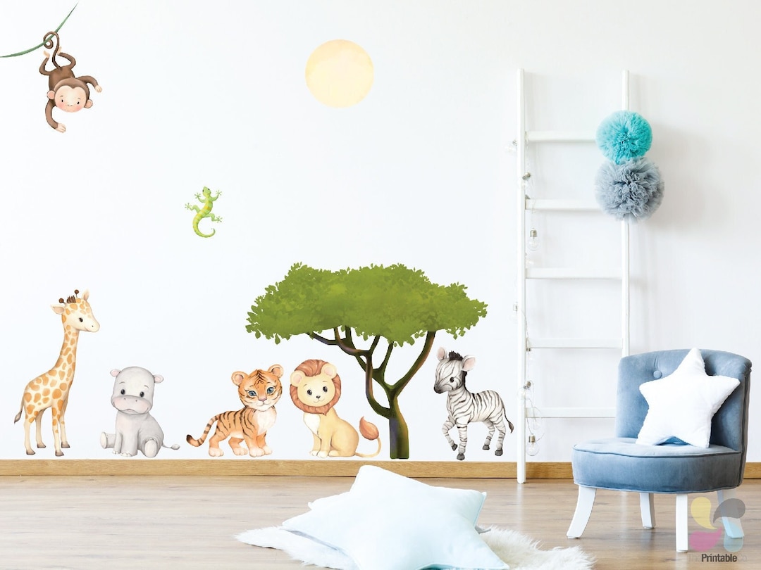 Safari Animal Wall Decals: Jungle Nursery Decor, Fabric Stickers - Etsy