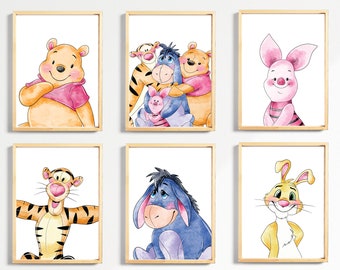 Winnie Puuh Aquarell Kunstdrucke: Kinderzimmer Dekor 6er Set