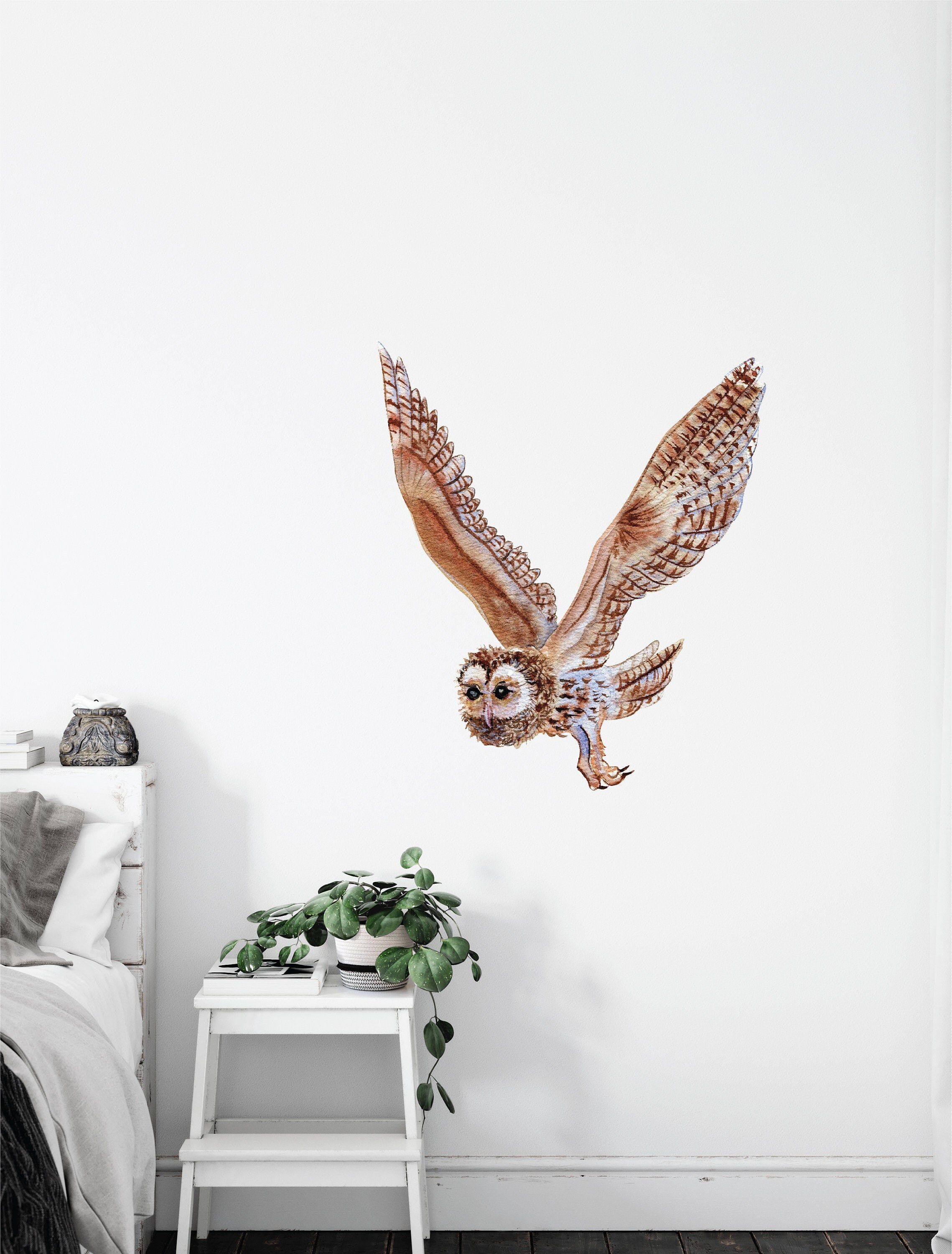 Watercolour owl flying wall decals owl wall decor bird Etsy