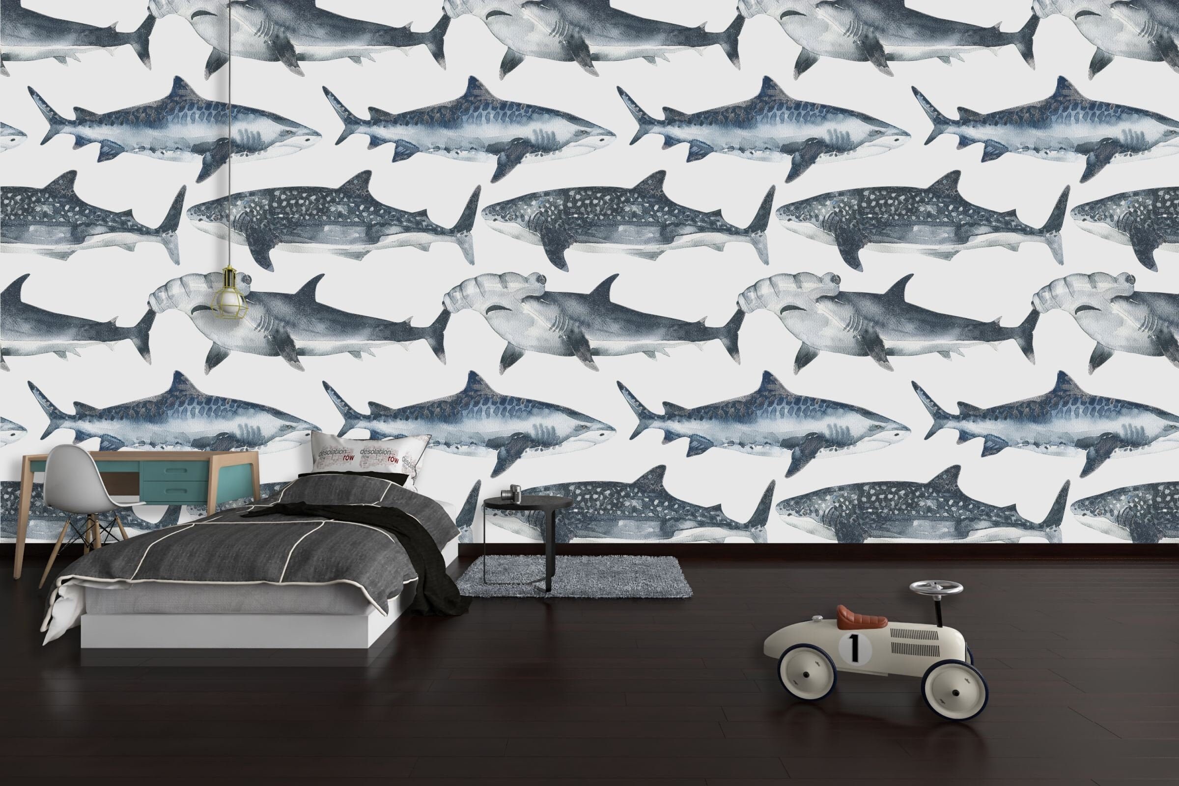Shark Peel and Stick Wallpaper Removable kids wall mural | Etsy
