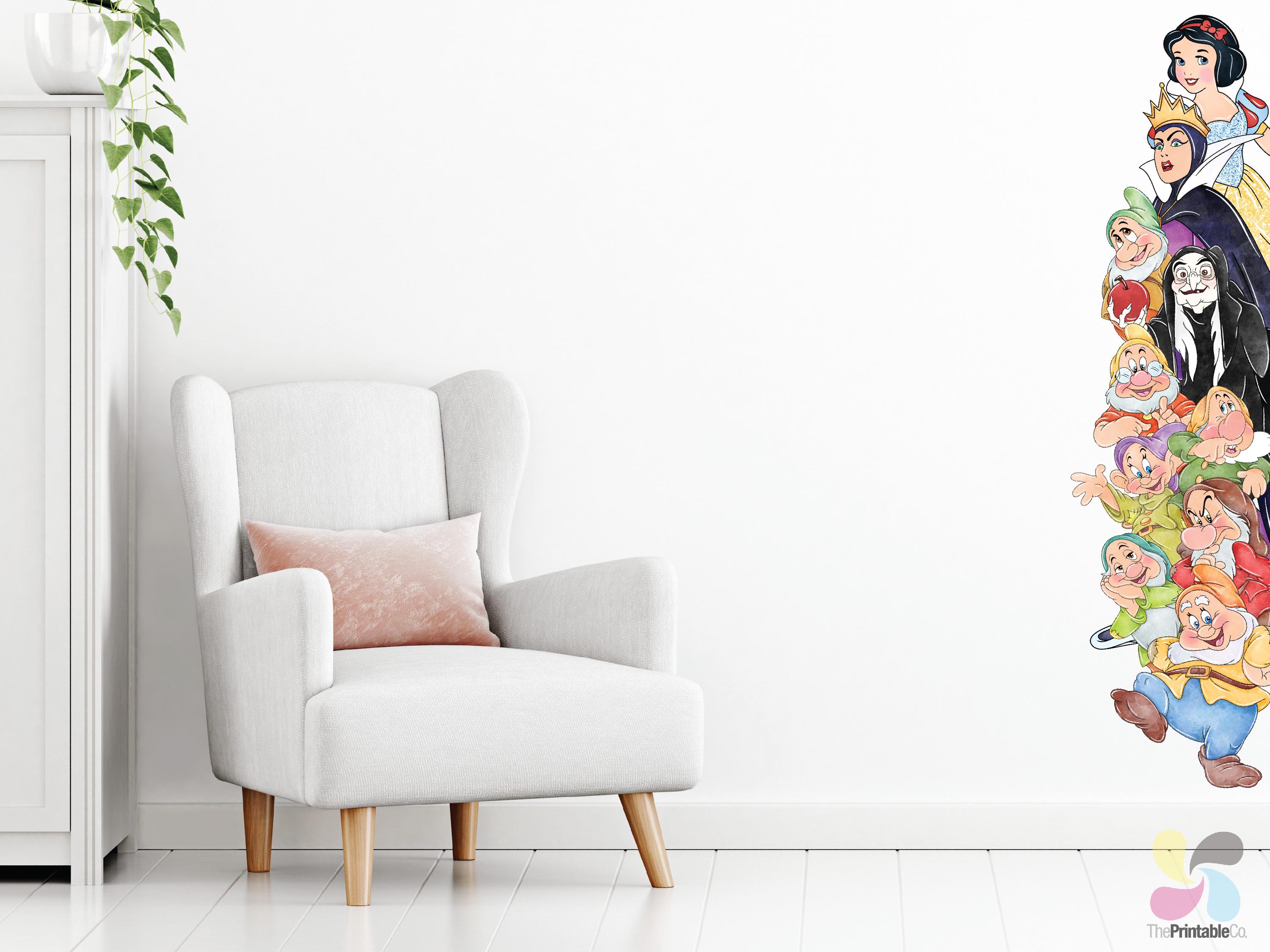 Autocollant Mural 3D Blanche-Neige Et Les Sept Nains – Décor Vinyle Blanc, Amovible, Pour Chambre