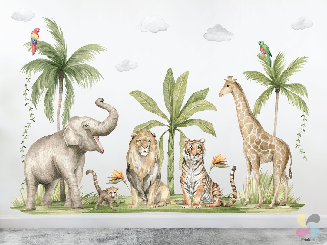 Large Safari Animal Nursery Wall Stickers, Safari Wall Decals