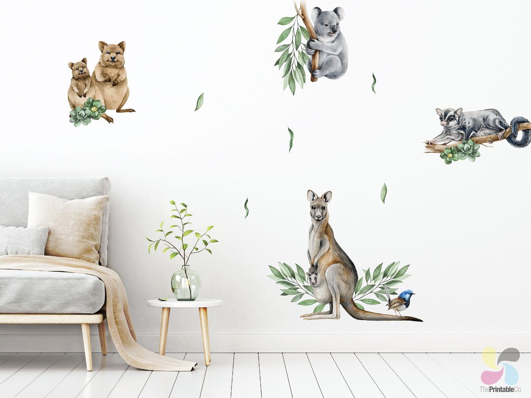 Watercolour Australian Animal Wall Stickers, Nursery Bush Babies Wall