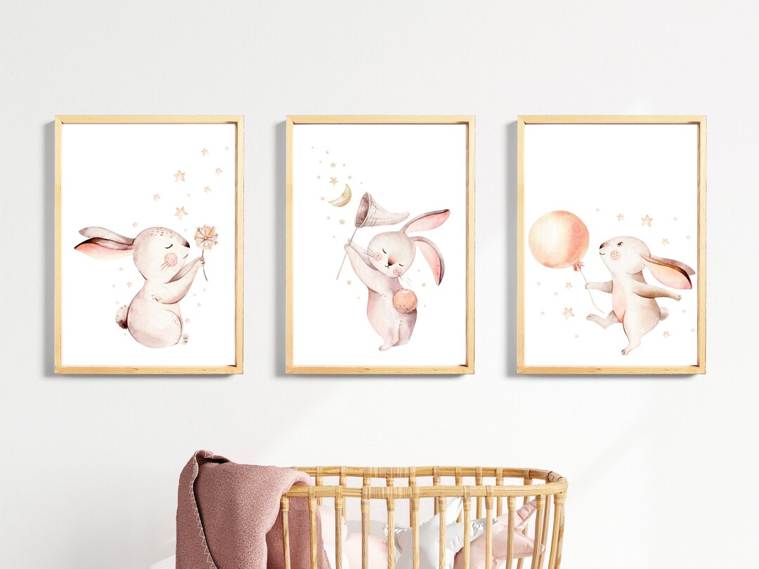 Bunny Rabbit Nursery Prints: Playful Wall Decor, Set of 3 - Etsy
