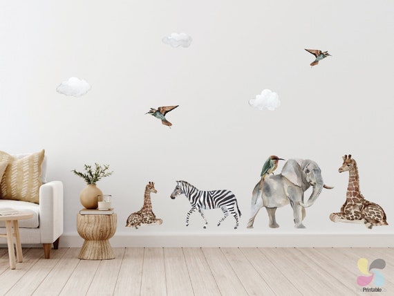 9 Adesivi Da Parete Animali Della Giungla In Stile Acquerello Con Frasi Ispiratrici, Rimovibili E Sicuri Per Cameretta Bambini