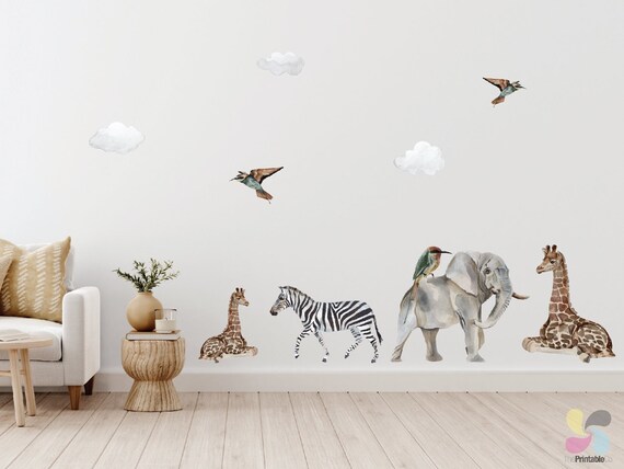 9 Adesivi Da Parete Animali Della Giungla In Stile Acquerello Con Frasi Ispiratrici, Rimovibili E Sicuri Per Cameretta Bambini