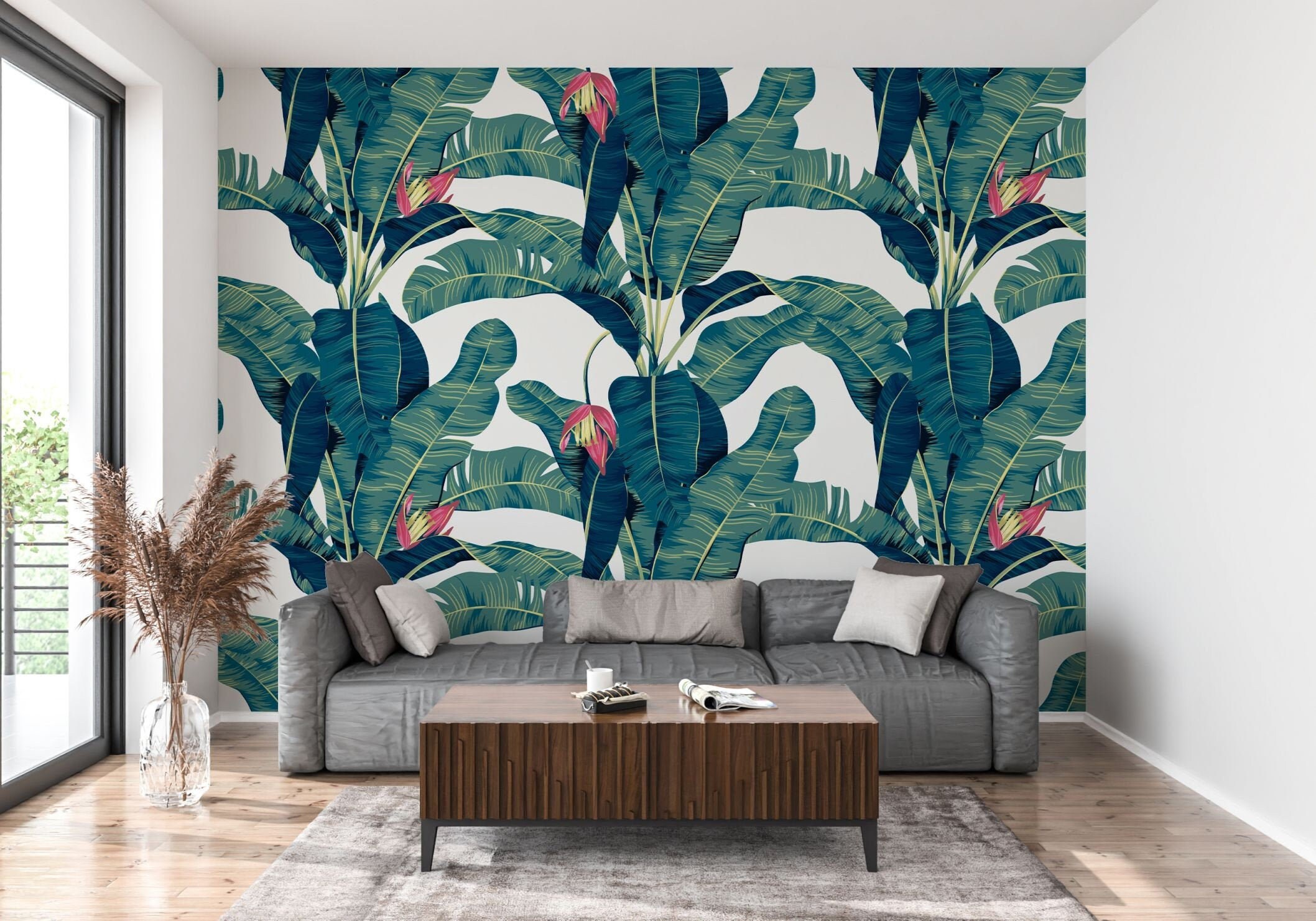 Banana leaf pattern wallpaper banana leaf wallpaper self | Etsy