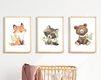 Waldtiere Kinderzimmer Drucke: Wald Baby Dekor 3er Set