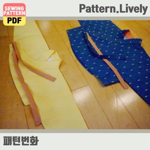 Patrón de costura digital en PDF para niños: Hanbok (blusa) coreano Dolrim-git Hanbok para niños.