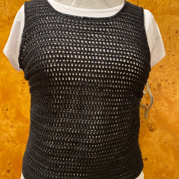 How to crochet easy MESH tank top: pdf crochet pattern made to measure -goth, emo, non-binary, as worn by Wednesday, festival crochet top