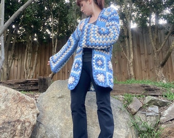 How to crochet GRANDE GRANNY SQUARE longline Cardigan easy beginner pattern, pdf & photos Custom size/length, made to measure, Justin Bieber