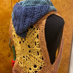 How to crochet CHASING THE SUN Mandala Hooded Vest: pdf pattern photo tutorial, made to measure, sleeveless waistcoat festival/ren faire/elf