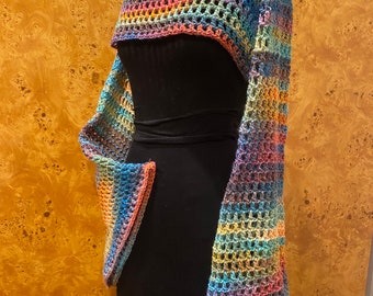 OFF THE GRID crochet mesh cropped sweater/shrug, bell flared sleeves, simple easy beginner pattern, balletcore warmup, festival swiftie fans
