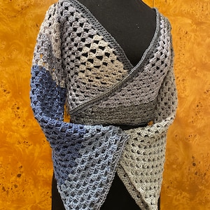 how to crochet WRAPAROUND v-neck cardi & flared bell sleeves: pdf pattern w photo tutorial made to measure- beach coverup shrug hippie goth