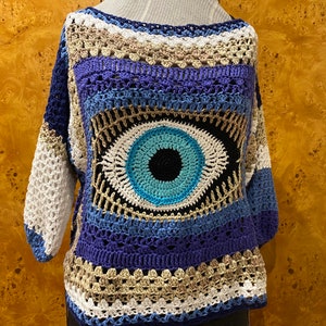 I only have EYES for you eyeball sweater - size-inclusive crochet pattern w photo instructions festival/boho/hippie/grunge/evil eye, witchy