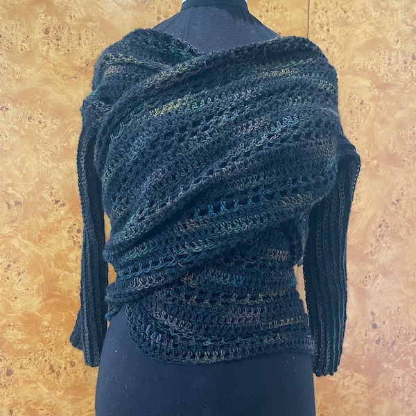 HUG ME TIGHT:Easy all-sizes crochet pattern sweater scarf, scarf with sleeves, crochet snood, cowl, mesh wrap wedding, sleeved scarf, thneed