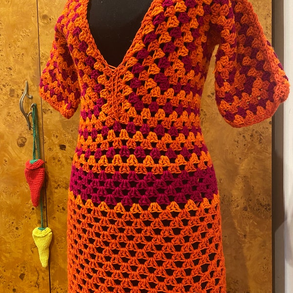 How to crochet a hexagon hexi cardi DRESS: Simple MINI/MAXI/Midi (easy beginner pattern, photo tutorial for all sizes) grannycore goblincore