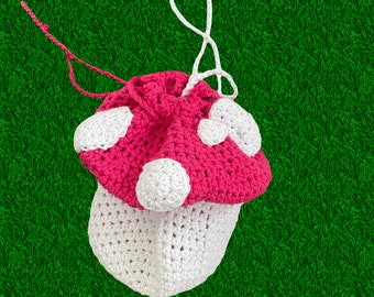 Come lavorare all'uncinetto la borsa con coulisse a forma di fungo magico, simbolo di pace, amore: PDF facile e veloce, fiera rinascimentale, fata, festival, goblincore, borsa per dadi, cottagecore, d&d