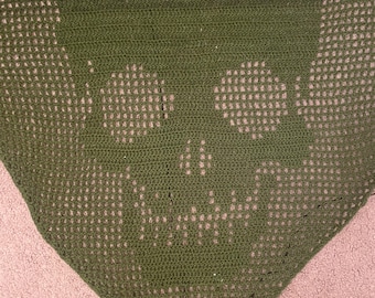 KeepCalmAndCrochets PIXEL SKULL SHAWL crochet pattern w photo tutorial - goth, witch, beetlejuice, Halloween costume, hobbii sultan shadow