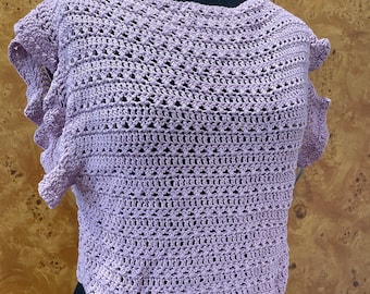EASY CROCHET pdf PATTERN Short-sleeved sweater in Glinda style with twist back for all sizes, beginner pattern, step by step photo tutorial