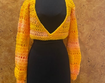 How to crochet EASY v-neck cropped sweater, gilmore girls crochet, festival, easy pdf pattern, photo tutorial, all sizes, bell sleeves