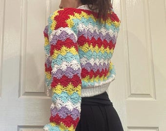 Inspired by SEX EDUCATION Rainbow Cardi  - made to measure CROCHET pattern with step-by-step directions and photo tutorial