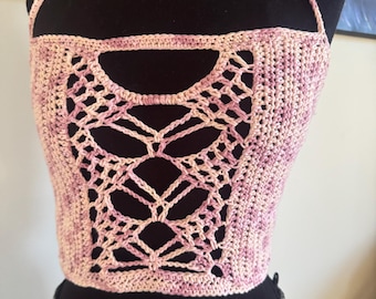 How to crochet the GLINDA BODICE - easy beginner crochet pattern PDF with photo tutorial all sizes ren faire festival lace tank corset top