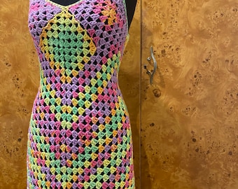 EASY romantic all-sizes CROCHET PATTERN "gone to the beach" cotton dress: festival, beach coverup, Taylor swift dress, granny square crochet