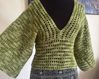 How to crochet Green with jealousy wide-sleeved kimono top/dress/beach coverup, all-sizes pdf pattern, photo tutorial, summer & winter 2026