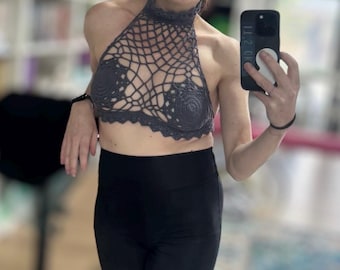 Pdf Crochet pattern: Festival MESH MANDALA BRALETTE/bikini top in 1970s Melanie Griffith style made to measure step-by-step photo tutorial
