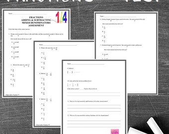 Fractions Add/Sub Mixed Denominators Math Assessment