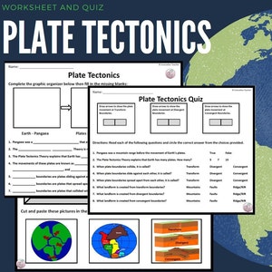 Plate Tectonics Science Worksheet and Quiz