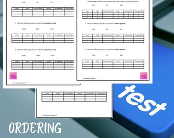 Ordering Decimal Math Assessment