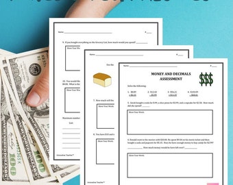 Money and Decimals Math Assessment