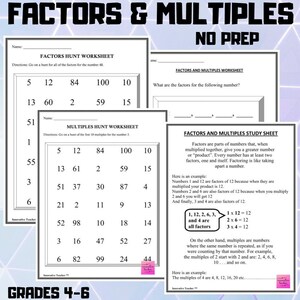 Factors and Multiples Math Study Guide and Worksheets
