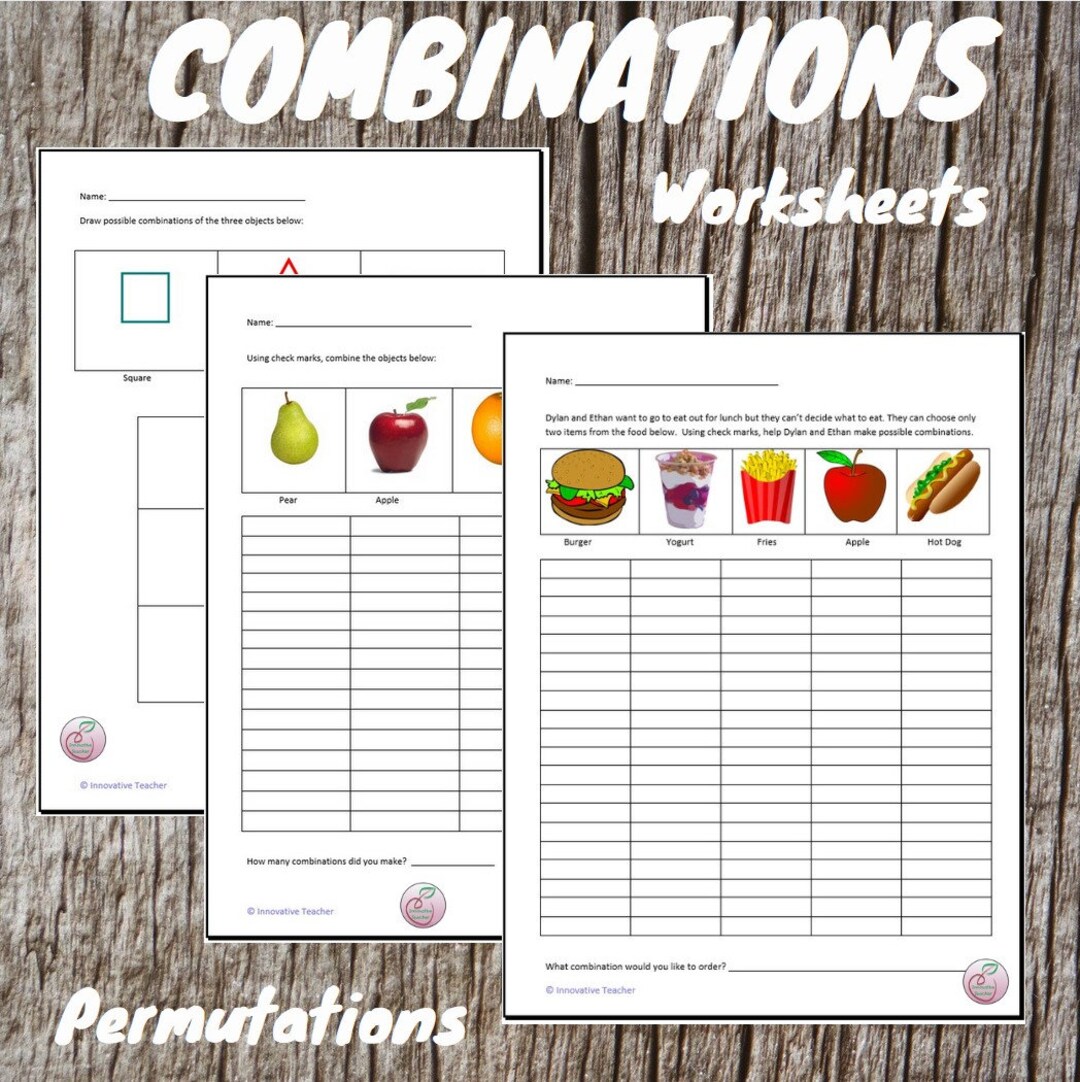 Math Combinations (permutations) Worksheet - Etsy