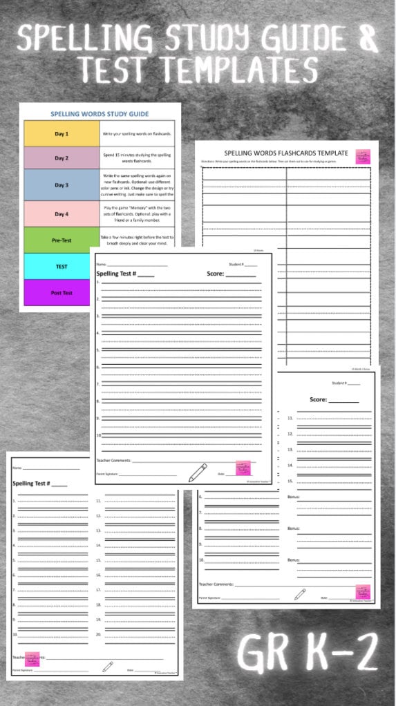 Spelling Study Guide Test Templates Primary Grades K 2 Etsy