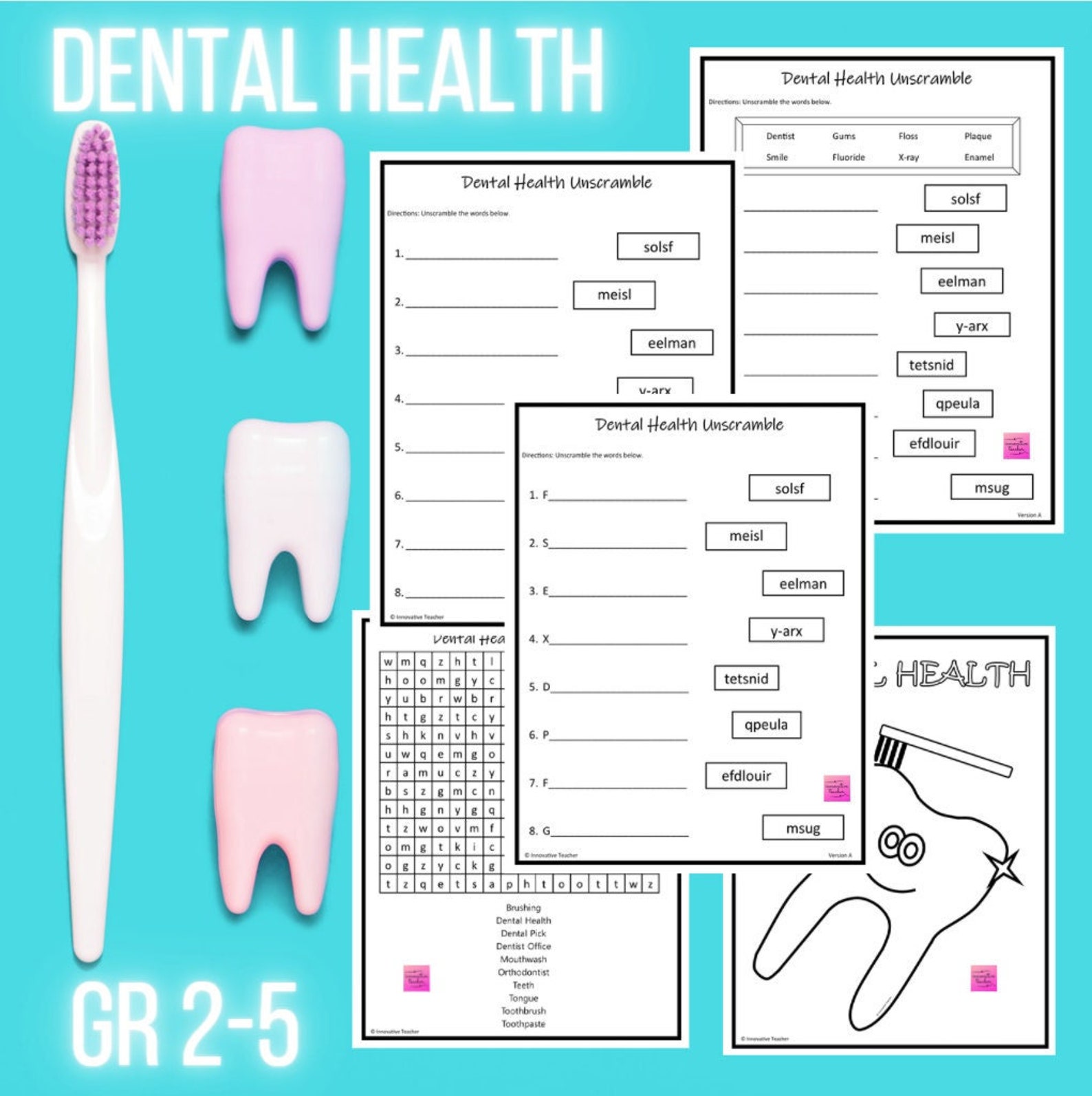 Dental Health Printable Worksheets Etsy