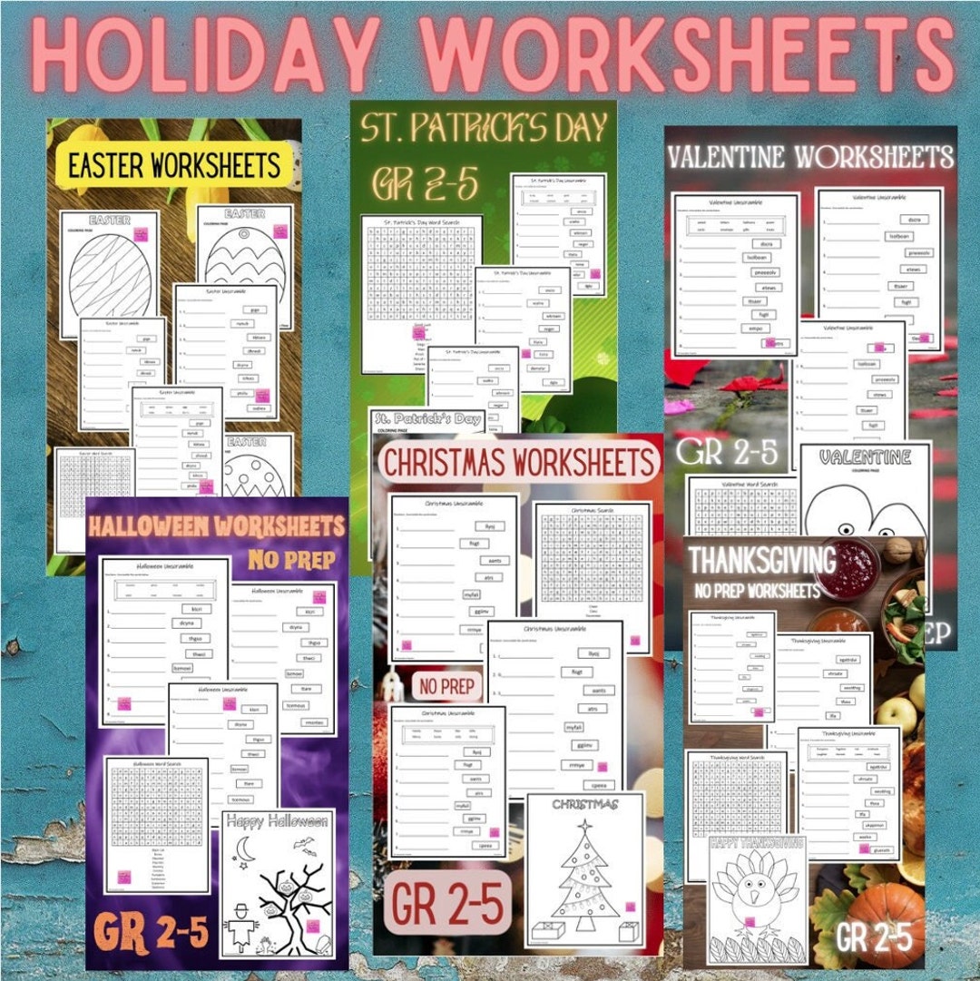 Holiday Printable Worksheets BUNDLE No Prep Etsy Holiday Printable Worksheets BUNDLE No Prep Etsy