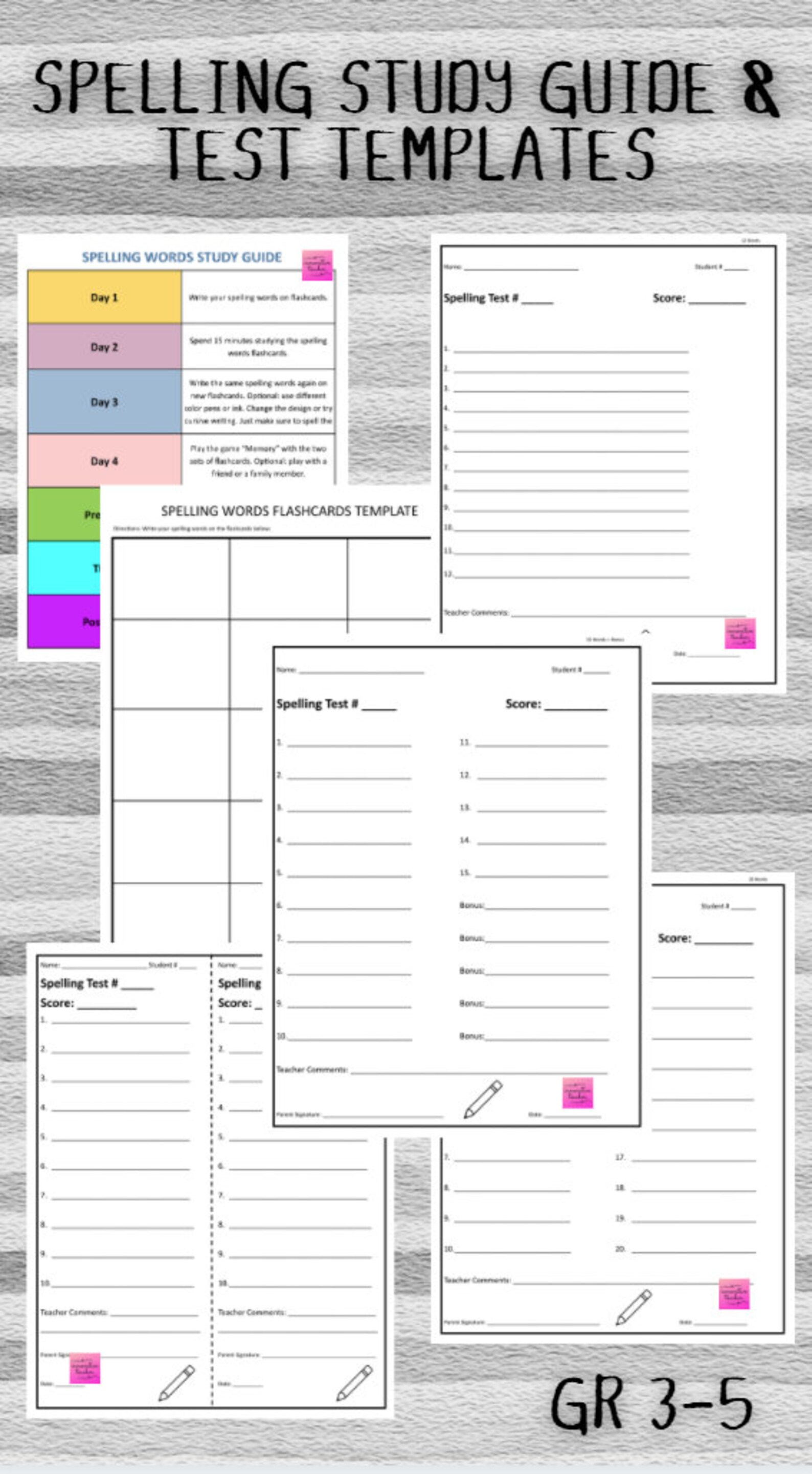 Spelling Study Guide Test Templates Grades 3 5 Etsy