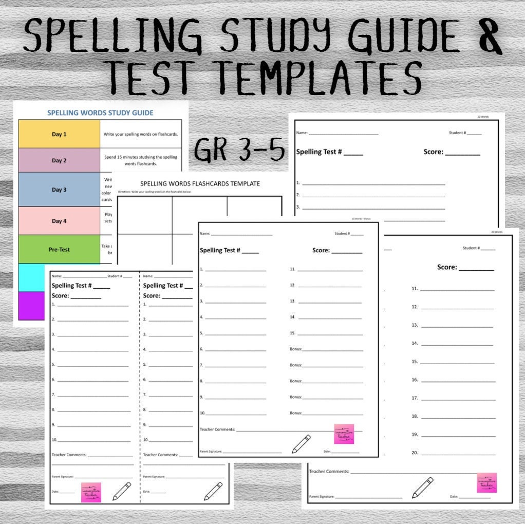 Spelling Study Guide & Test Templates | Etsy