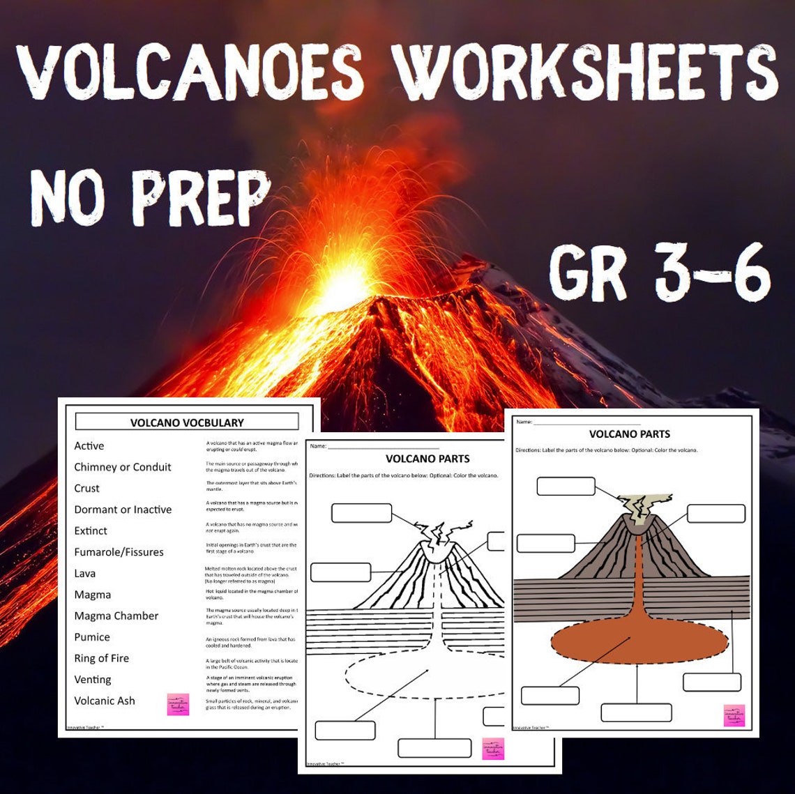 volcanoes no prep science worksheets etsy