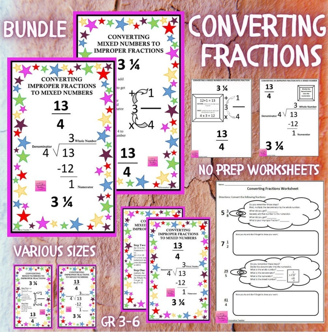 Converting Fractions Math BUNDLE - Etsy